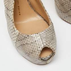 Giuseppe Zanotti Beige Python Leather Platform Peep Toe Slingback Sandals Size 38.5