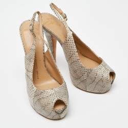 Giuseppe Zanotti Beige Python Leather Platform Peep Toe Slingback Sandals Size 38.5