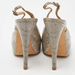 Giuseppe Zanotti Beige Python Leather Platform Peep Toe Slingback Sandals Size 38.5