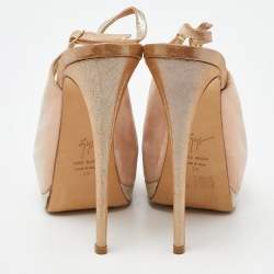 Giuseppe Zanotti Pink Glitter Nubuck Leather Peep Toe Platform Slingback Sandals Size 39