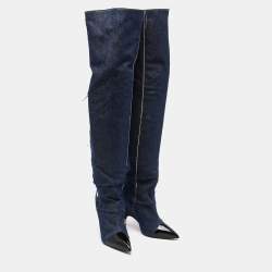 Giuseppe Zanotti Blue/Black Denim and Patent Leather Over The Knee Length Boots Size 40