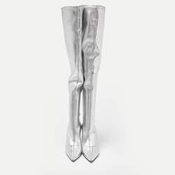 Pre Owned Giuseppe Zanotti Silver Foil Leather Over The Knee Pointed Toe Boots Size 40