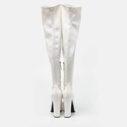 Pre Owned Giuseppe Zanotti White Leather Morgana Over The Knee Length Platform Boots Size 39.5