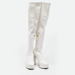 Pre Owned Giuseppe Zanotti White Leather Morgana Over The Knee Length Platform Boots Size 39.5