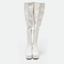 Pre Owned Giuseppe Zanotti White Leather Morgana Over The Knee Length Platform Boots Size 39.5