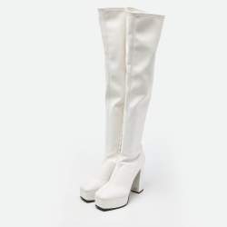 Pre Owned Giuseppe Zanotti White Leather Morgana Over The Knee Length Platform Boots Size 39.5