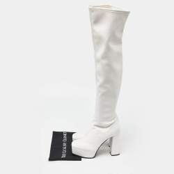 Pre Owned Giuseppe Zanotti White Leather Morgana Over The Knee Length Platform Boots Size 39.5