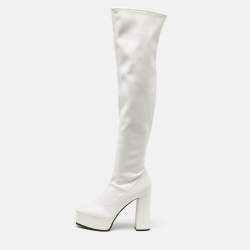 Pre Owned Giuseppe Zanotti White Leather Morgana Over The Knee Length Platform Boots Size 39.5