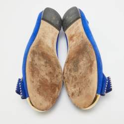 Giuseppe Zanotti Blue Suede and Gold Cap Toe Studded Bow Ballet Flats Size 38.5