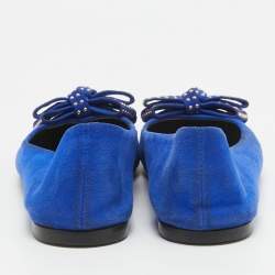 Giuseppe Zanotti Blue Suede and Gold Cap Toe Studded Bow Ballet Flats Size 38.5