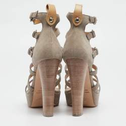 Giuseppe Zanotti Light Grey Suede Cage Open Toe Platform Sandals Size 39