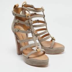 Giuseppe Zanotti Light Grey Suede Cage Open Toe Platform Sandals Size 39