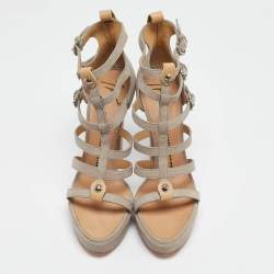 Giuseppe Zanotti Light Grey Suede Cage Open Toe Platform Sandals Size 39