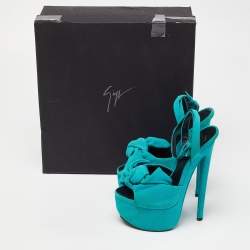 Giuseppe Zanotti Blue Suede Bow Platform Sandals Size 36