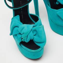 Giuseppe Zanotti Blue Suede Bow Platform Sandals Size 36