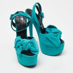 Giuseppe Zanotti Blue Suede Bow Platform Sandals Size 36