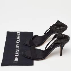 Giuseppe Zanotti Black Fabric and Crystal Embellished Ankle Strap Sandals Size 39.5