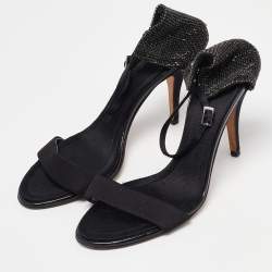 Giuseppe Zanotti Black Fabric and Crystal Embellished Ankle Strap Sandals Size 39.5