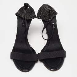 Giuseppe Zanotti Black Fabric and Crystal Embellished Ankle Strap Sandals Size 39.5