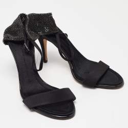 Giuseppe Zanotti Black Fabric and Crystal Embellished Ankle Strap Sandals Size 39.5