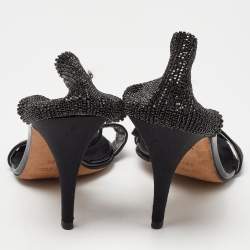 Giuseppe Zanotti Black Fabric and Crystal Embellished Ankle Strap Sandals Size 39.5