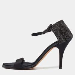 Giuseppe Zanotti Black Fabric and Crystal Embellished Ankle Strap Sandals Size 39.5