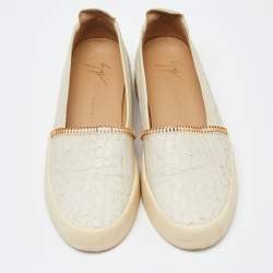Giuseppe Zanotti Cream Croc Embossed Leather Slip-On Sneakers Size 40