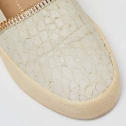 Giuseppe Zanotti Cream Croc Embossed Leather Slip-On Sneakers Size 40