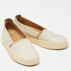 Giuseppe Zanotti Cream Croc Embossed Leather Slip-On Sneakers Size 40