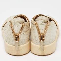 Giuseppe Zanotti Cream Croc Embossed Leather Slip-On Sneakers Size 40