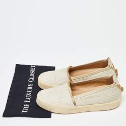 Giuseppe Zanotti Cream Croc Embossed Leather Slip-On Sneakers Size 40