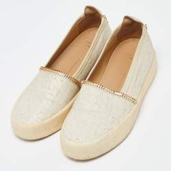 Giuseppe Zanotti Cream Croc Embossed Leather Slip-On Sneakers Size 40