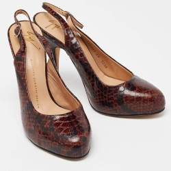 Giuseppe Zanotti Brown Python Embossed Leather Slingback Platform Sandals Size 39