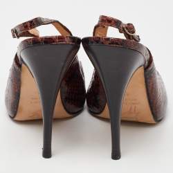 Giuseppe Zanotti Brown Python Embossed Leather Slingback Platform Sandals Size 39
