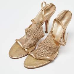 مملوكة مسبقًا Giuseppe Zanotti Gold Leather Crystal Embellished Sandals Size 38.5