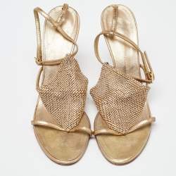 مملوكة مسبقًا Giuseppe Zanotti Gold Leather Crystal Embellished Sandals Size 38.5
