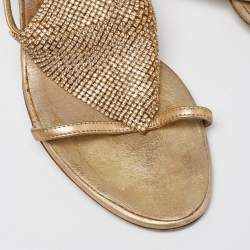 مملوكة مسب قًا Giuseppe Zanotti Gold Leather Crystal Embellished Sandals Size 38.5