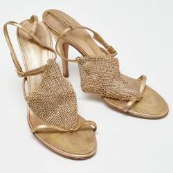 مملوكة مسبقًا Giuseppe Zanotti Gold Leather Crystal Embellished Sandals Size 38.5