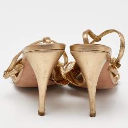 مملوكة مسبقًا Giuseppe Zanotti Gold Leather Crystal Embellished Sandals Size 38.5