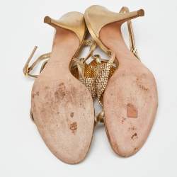 مملوكة مسبقًا Giuseppe Zanotti Gold Leather Crystal Embellished Sandals Size 38.5