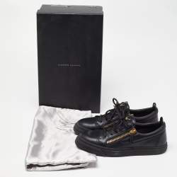 Giuseppe Zanotti Black Leather Double Zipper Low Top Sneakers Size 39