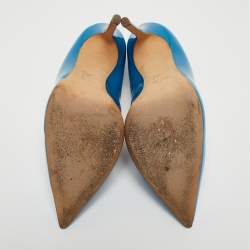 Pre Owned Giuseppe Zanotti Blue Patent Leather Pointed Toe Pumps Size 40
