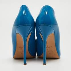 Pre Owned Giuseppe Zanotti Blue Patent Leather Pointed Toe Pumps Size 40