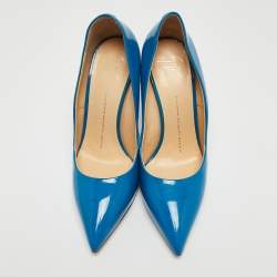 Pre Owned Giuseppe Zanotti Blue Patent Leather Pointed Toe Pumps Size 40