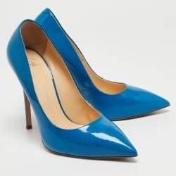 Pre Owned Giuseppe Zanotti Blue Patent Leather Pointed Toe Pumps Size 40