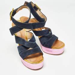 Giuseppe Zanotti Multicolor Suede and Leather Platform Sandals Size 39