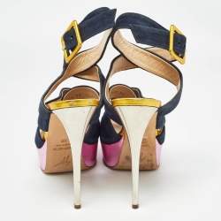 Giuseppe Zanotti Multicolor Suede and Leather Platform Sandals Size 39