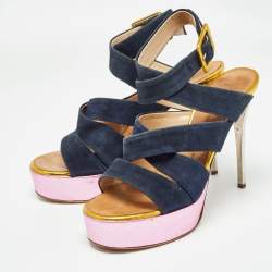 Giuseppe Zanotti Multicolor Suede and Leather Platform Sandals Size 39