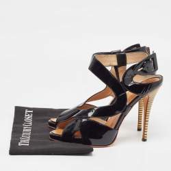 Pre Owned Giuseppe Zanotti Black Patent Leather Ankle Strap Sandals Size 39