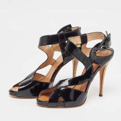 Pre Owned Giuseppe Zanotti Black Patent Leather Ankle Strap Sandals Size 39
